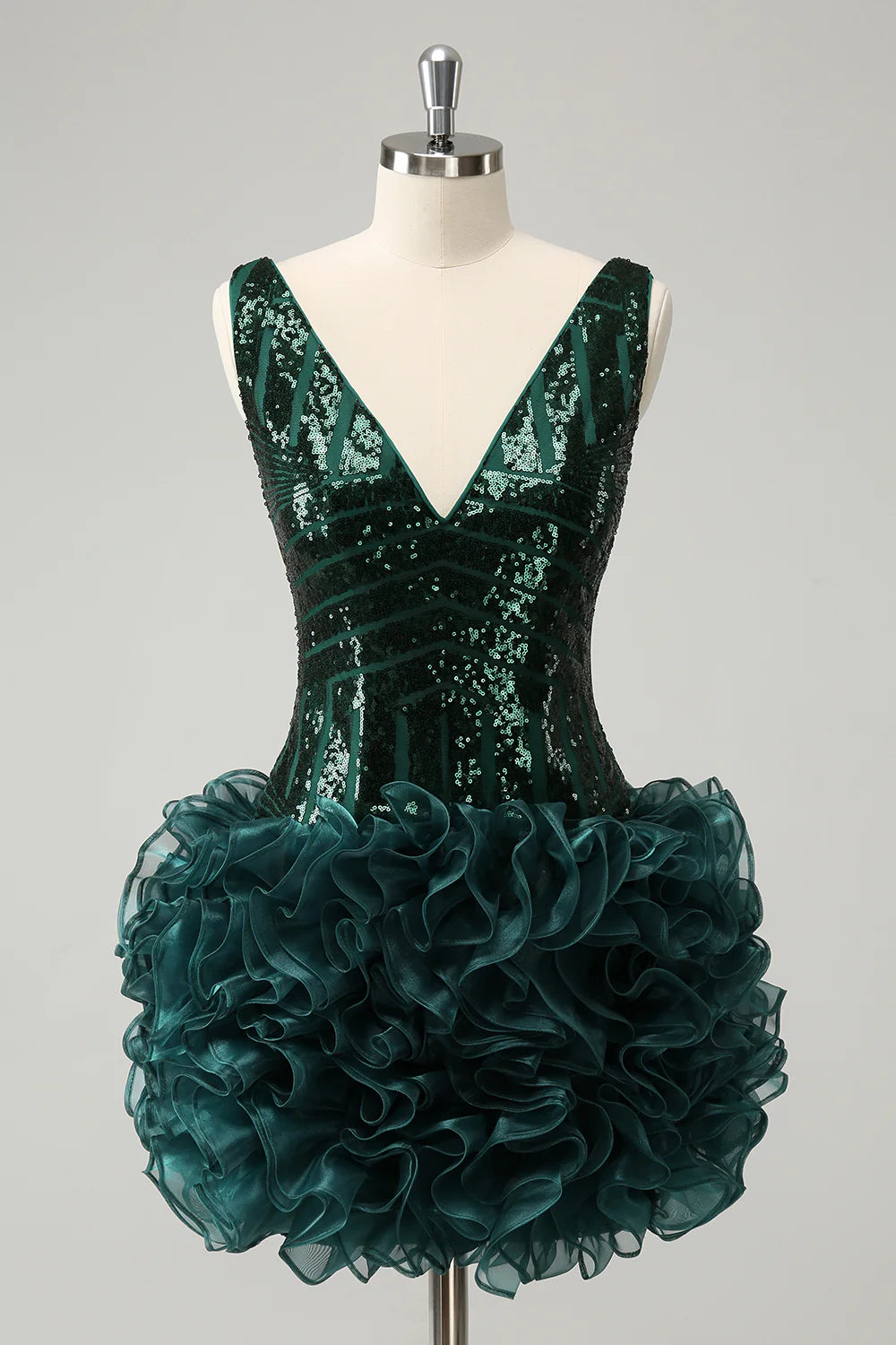 Beach dresses for casual outingsGlitter V Neck Sequins Homecoming Dress With Detachable Ruffles