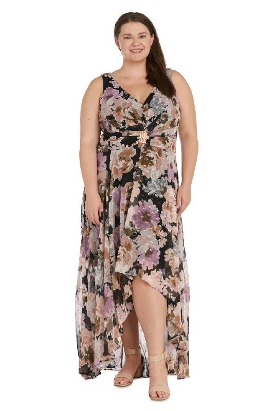 Elegant women's dressesR&M Richards 9804W Plus Size Floral Print High Low Dress