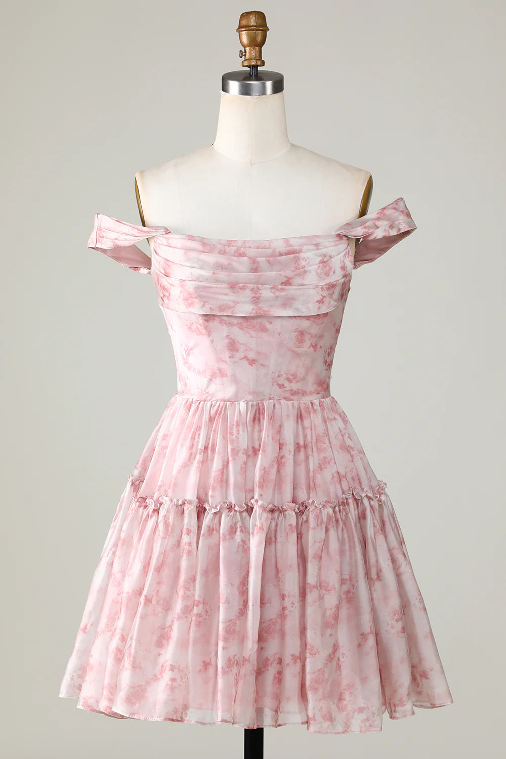 Little red dresses (LRDs) for womenA Line Cute Blush Printed Homecoming Dress With Ruffles