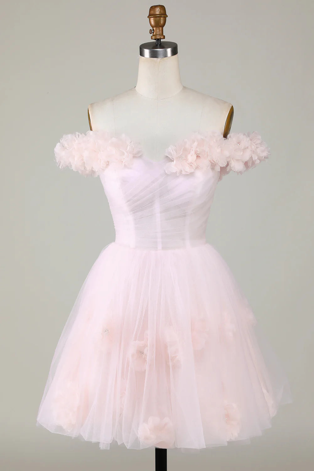 Plus-size dresses for womenA Line Princess Off the Shoulder Pink Homecoming Dress With Flowers
