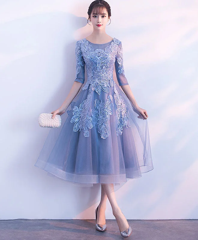 Spring dresses for blossoming stylesBlue Round Neck Tulle Lace Short Prom Dress, Blue Homecoming Dress