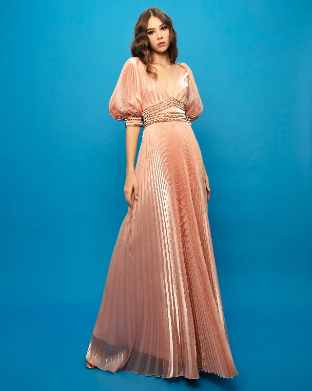 High-neck dresses for womenPleated Bishop Sleeves Dress