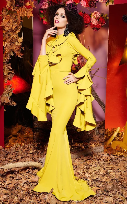 Summer dresses for hot weatherMNM Couture - Ruffled Accent Long Sleeve Evening Gown 2434