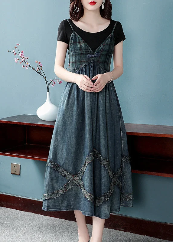 Halter dresses for womenWomen Blue Cinched V Neck Patchwork Spaghetti Strap Cotton Denim Dresses Spring Halter dresses for womenWomen Blue Cinched V Neck Patchwork Spaghetti Strap Cotton Denim Dresses Spring