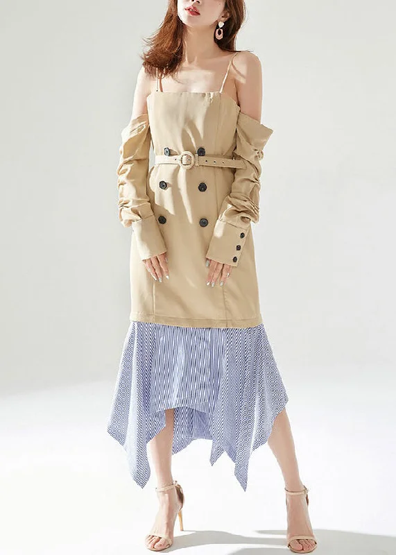 Shift dresses for womenNew Khaki Zippered Removable Sleeves Patchwork Cotton Dresses Long Sleeve Shift dresses for womenNew Khaki Zippered Removable Sleeves Patchwork Cotton Dresses Long Sleeve