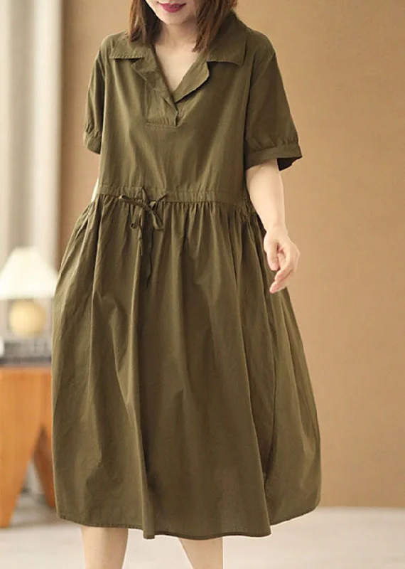 Ruched dresses for womenFrench Army Green Peter Pan Collar Cinched Pockets Cotton Cinch Long Dress Short Sleeve Ruched dresses for womenFrench Army Green Peter Pan Collar Cinched Pockets Cotton Cinch Long Dress Short Sleeve