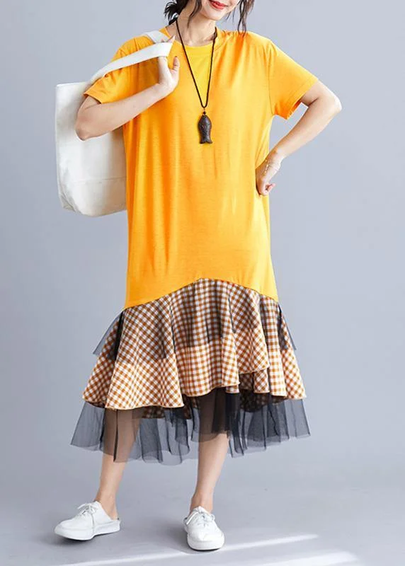 Sleeveless dresses for womenWomen yellow cotton tunic dress patchwork plaid A Line summer Dresses Sleeveless dresses for womenWomen yellow cotton tunic dress patchwork plaid A Line summer Dresses