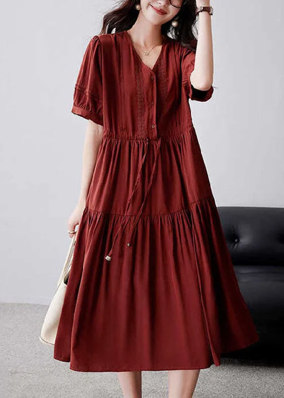 Polka dot dresses for womenCasual Mulberry Cinched Embroidered Cotton Dress Summer