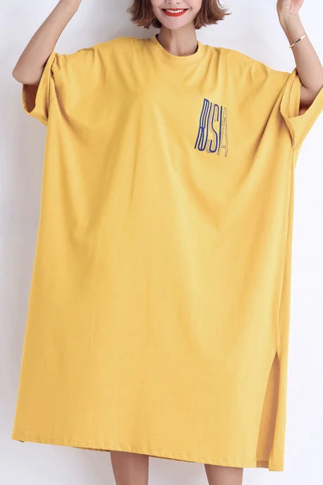 High-neck dresses for womenWomen yellow cotton dress plus size Fabrics o neck side open Art Summer Dresses High-neck dresses for womenWomen yellow cotton dress plus size Fabrics o neck side open Art Summer Dresses