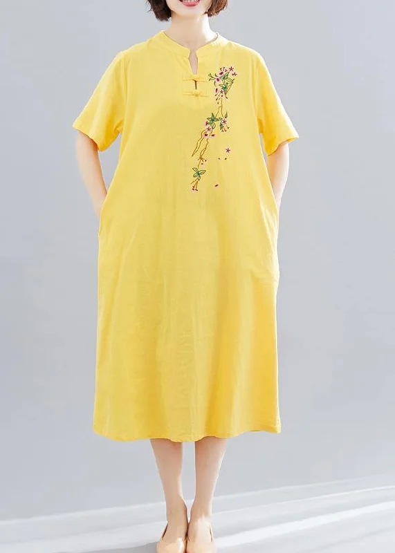 One-shoulder dresses for womenWomen yellow embroidery cotton clothes short Maxi summer Dress One-shoulder dresses for womenWomen yellow embroidery cotton clothes short Maxi summer Dress