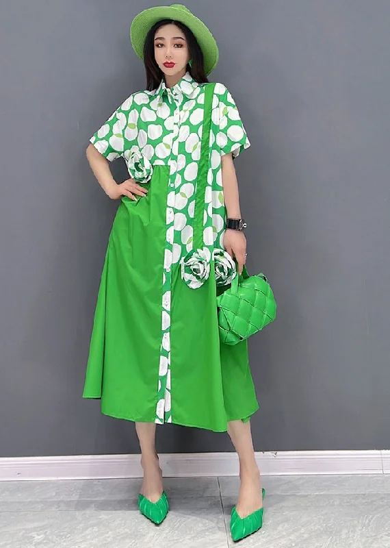 Chiffon dresses for womenBeautiful Green Asymmetrical Design Dot Print Cotton Shirt Dresses Short Sleeve Chiffon dresses for womenBeautiful Green Asymmetrical Design Dot Print Cotton Shirt Dresses Short Sleeve