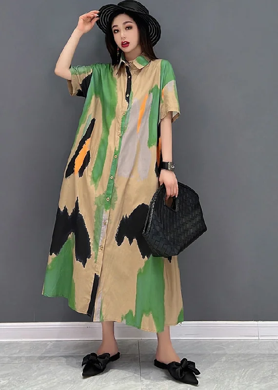 Loose-fitting dresses for womenBlack Print Tie Dye Cotton Loose Shirt Dress Button Short Sleeve Loose-fitting dresses for womenBlack Print Tie Dye Cotton Loose Shirt Dress Button Short Sleeve