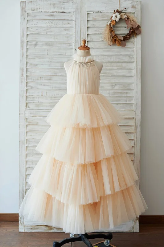 Striped dresses for womenCupcake Champagne/Ivory Tulle Halter Neck Wedding Flower Girl Dress Striped dresses for womenCupcake Champagne/Ivory Tulle Halter Neck Wedding Flower Girl Dress