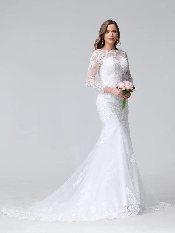 Sack dresses for womenTrumpet/Mermaid Long Sleeves Lace Wedding Dresses with Appliques Sack dresses for womenTrumpet/Mermaid Long Sleeves Lace Wedding Dresses with Appliques