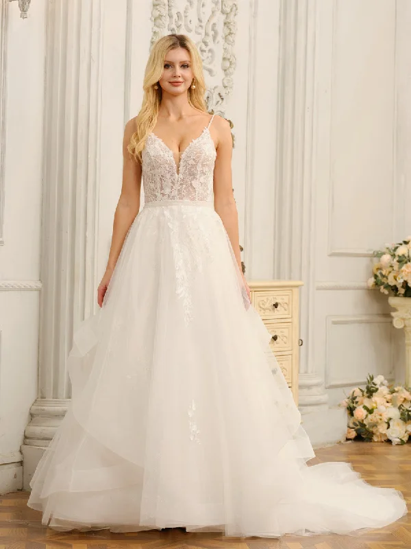 Workout dresses for active lifestylesSpaghetti Straps V-Neck Sleeveless Long Wedding Dresses with Appliques & Beading