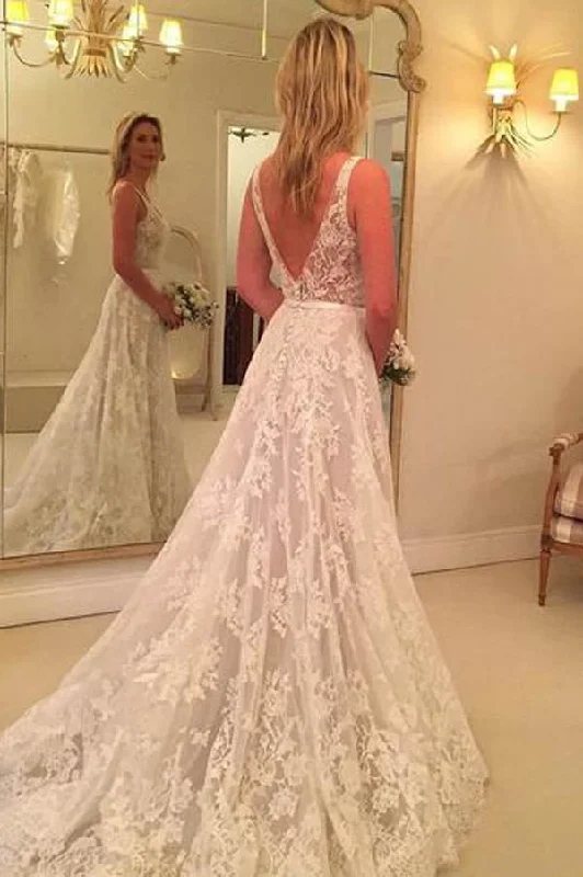 Little black dresses (LBDs) for womenRoycebridal Simple Wedding Dresses Backless V Neck Lace Bridal Dress,MW275